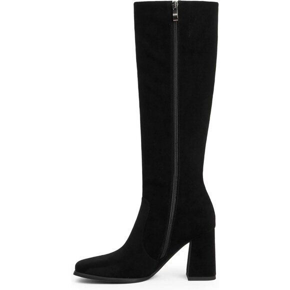 Women's Black Modatope Knee Toe Side Zipper High Heel Square Long boots - Picture 2 of 8